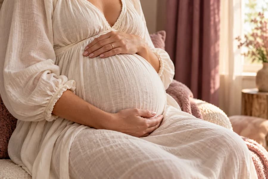 Expectant mother resting her hands on her belly